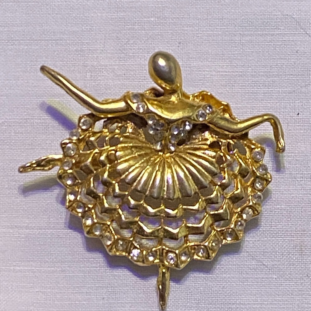 Ballet dancer ballerina brooch with rhinestones